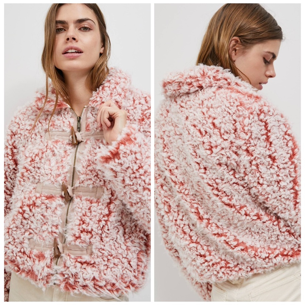 ANTHROPOLOGIE XS Brenna Faux Fur Coat in Pink • Coral Fuzzy Furry Toggle Jacket - Picture 13 of 15